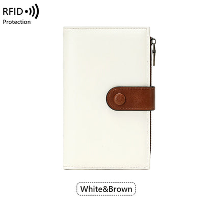 RFID Blocking Women's Trifold Leather Clutch Wallet