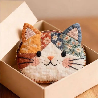 Cat Patchwork Coin Purse – Kawaii Zipper Pouch & Pen Bag