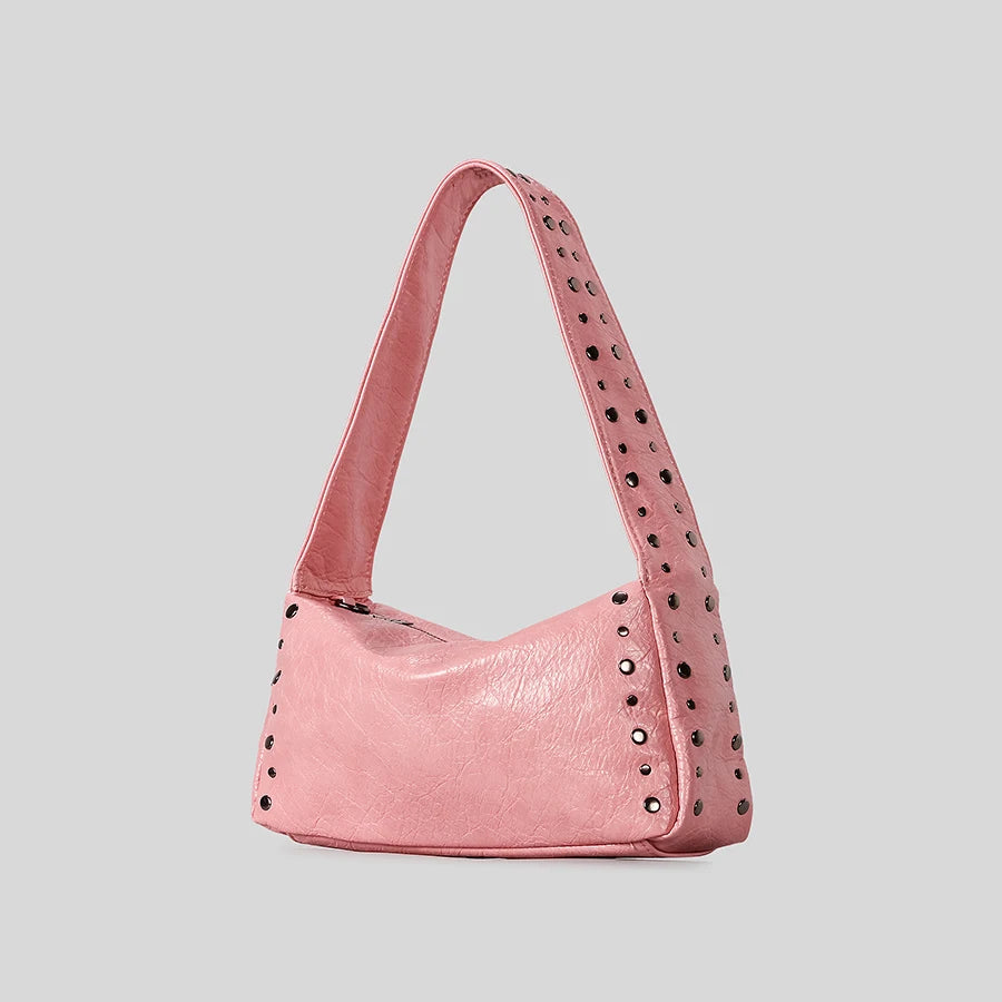 Vintage Rivet Women Shoulder Bags Motorcycle Style Underarm Bag Luxury Soft Pu Leather Crossbody