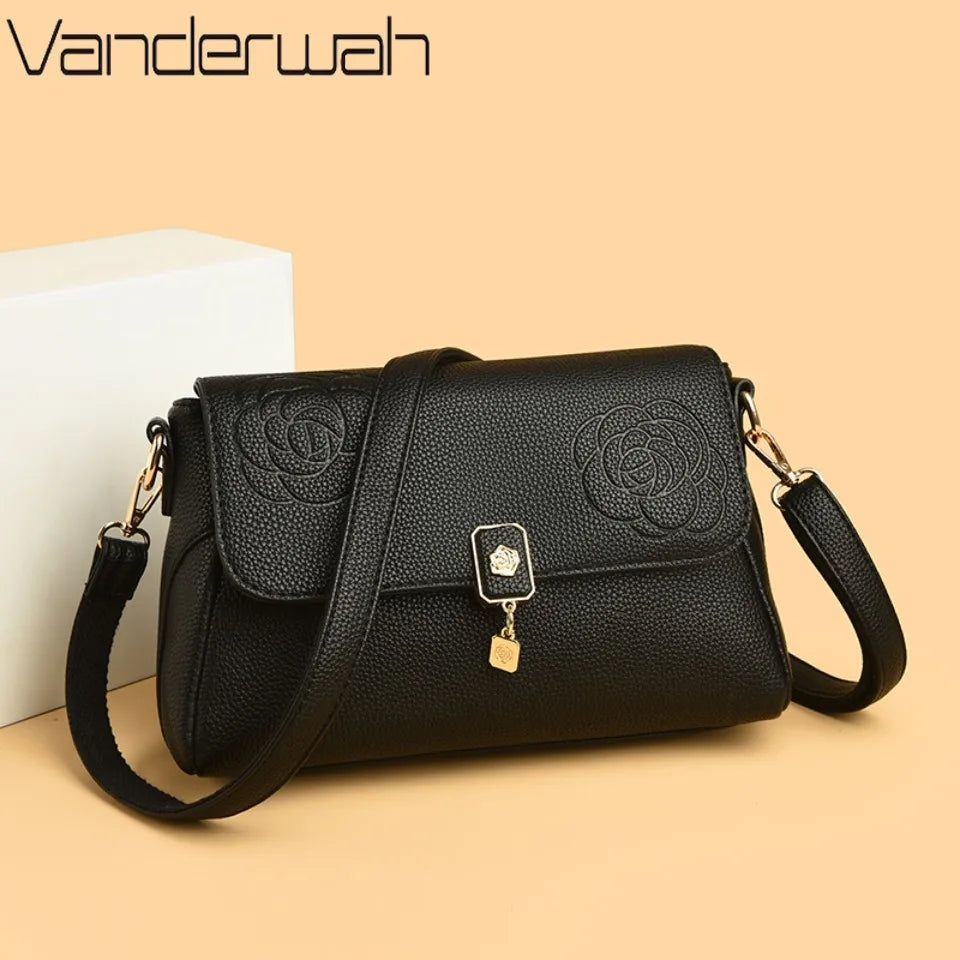 Floral Embossed Leather Crossbody Bag for Women – Shoulder Handbag