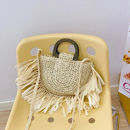 Tassel Straw Shoulder Bag Women's Bohemian Rattan Handbag