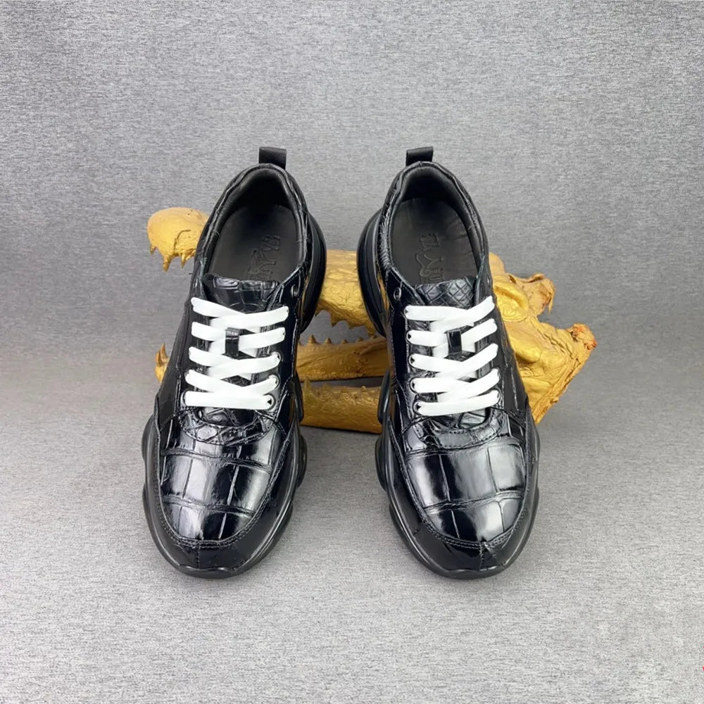 Crocodile Leather Men's Sneakers – Air Cushion Lace-Up Shoes
