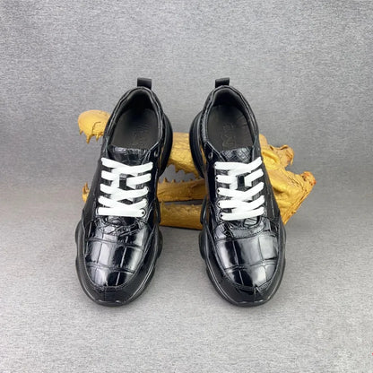 Crocodile Leather Men's Sneakers – Air Cushion Lace-Up Shoes