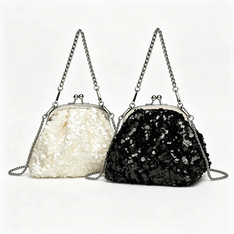 Sequin Kiss Lock Clutch Bag – Women's Elegant Evening Shoulder Bag