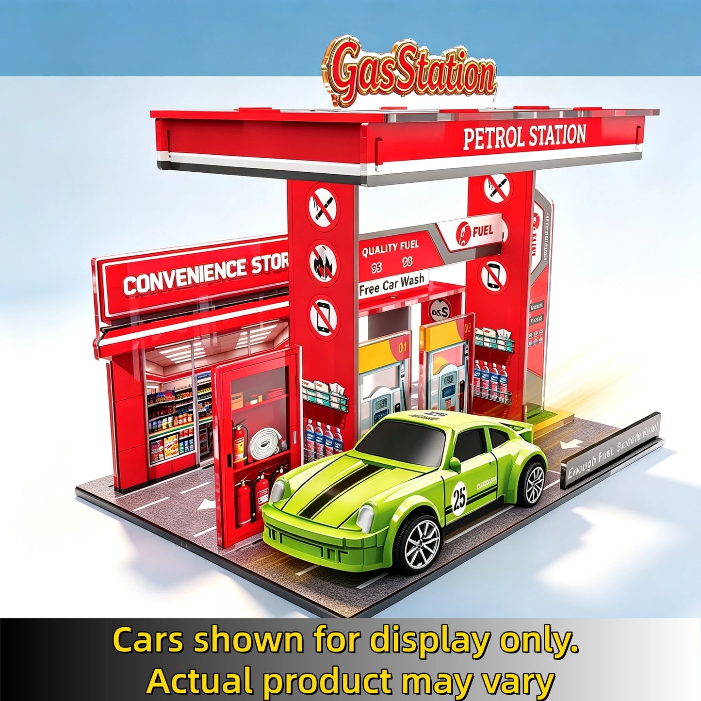 1:64 Gas Station Diorama Set with 2 Alloy Die-Cast Cars