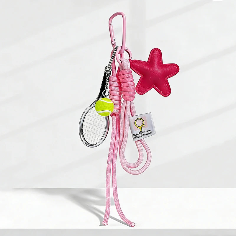 Sports Keychain Bag Charm with Leather Star Pendant & Rope