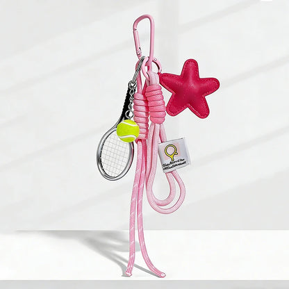 Sports Keychain Bag Charm with Leather Star Pendant & Rope