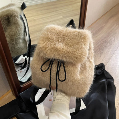 Soft Plush Furry Mini Backpack for Women – Cozy Winter Shoulder Bag