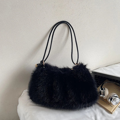 Faux Fur Plush Shoulder Bag – Women's Luxury Tote Handbag