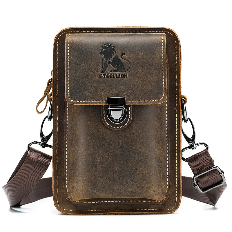 Men's Leather Phone Bag – Cowhide Belt Waist & Crossbody Bag