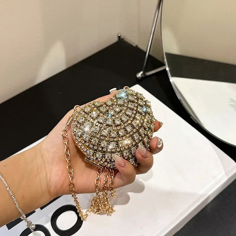 Crystal Heart Clutch Purse – Luxury Diamond Evening Bag for Women