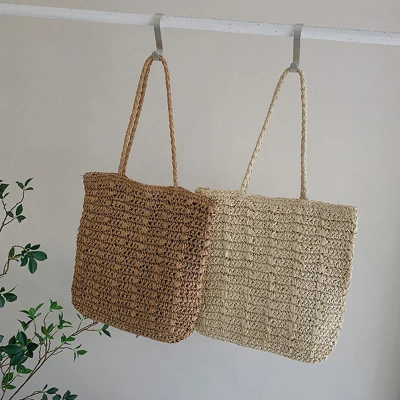 Large Straw Tote Bag Women's Handmade Bohemian Shoulder Bag