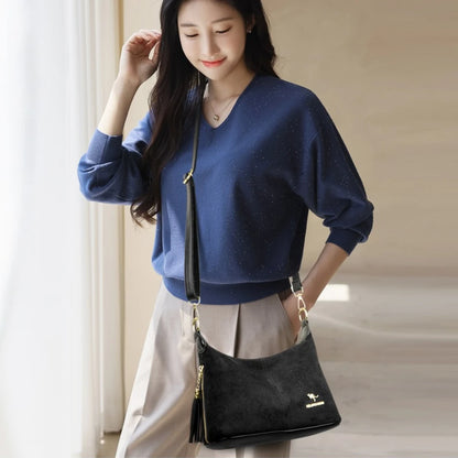 Women's Faux Suede Crossbody Shoulder Bag with Tassel