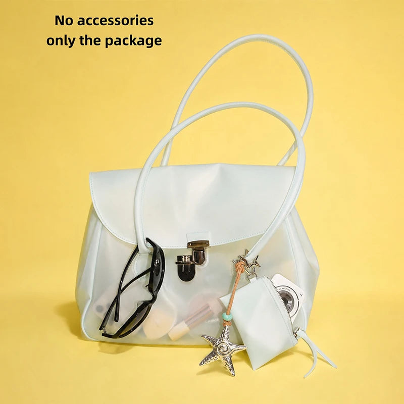 Candy Color Frosted PVC Tote Bag – Women's Shoulder Handbag