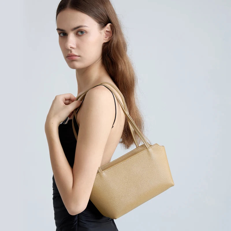 Genuine Leather Mini Shoulder Bag – Women's Pebbled Tote