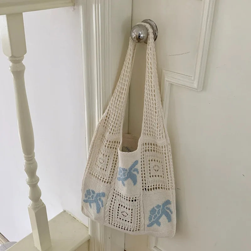 Knitted Hollow Crochet Tote Bag – Women's Beach & Shoulder Bag