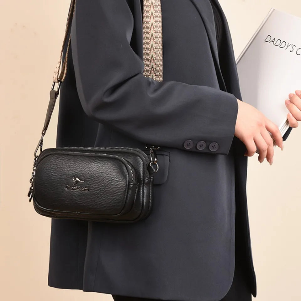 Soft Leather Women's Crossbody Bag with Wide Boho Strap