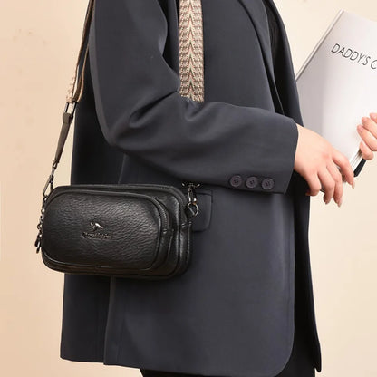 Soft Leather Women's Crossbody Bag with Wide Boho Strap