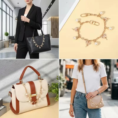 Pearl Bow Bag Charm Chain Strap – Gold Tote Handle Accessory