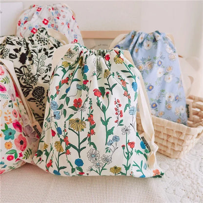 Floral Cotton Drawstring Travel Organizer Bag