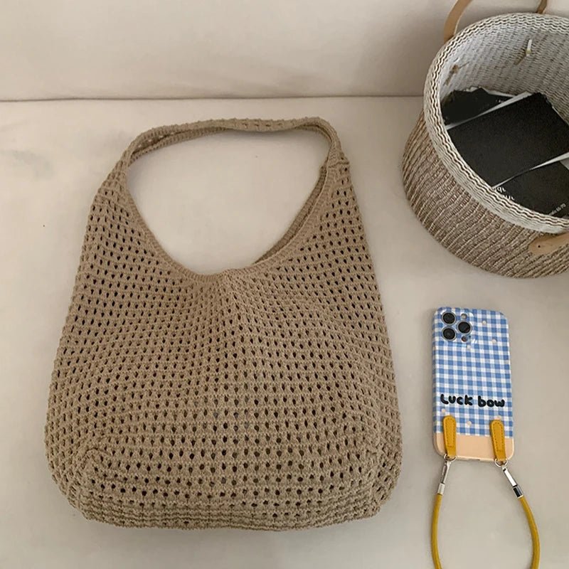 Crochet Shoulder Bag for Women – Large Mesh Knit Hobo Tote
