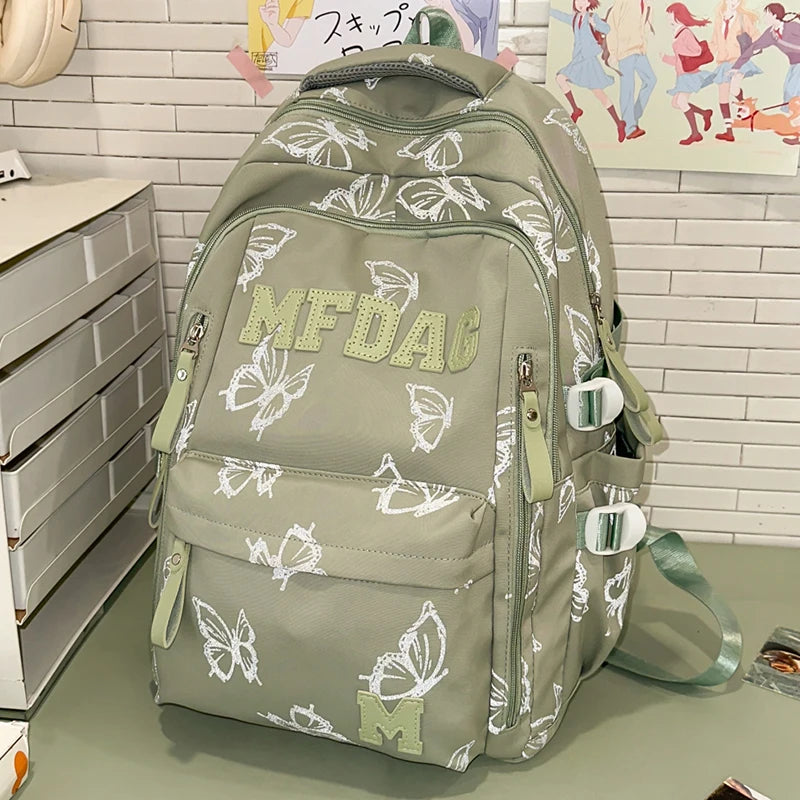Butterfly Print Backpack – Large Capacity with Multiple Pockets