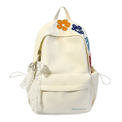 Kawaii Floral Bow Backpack for Girls – Large Nylon School Bag