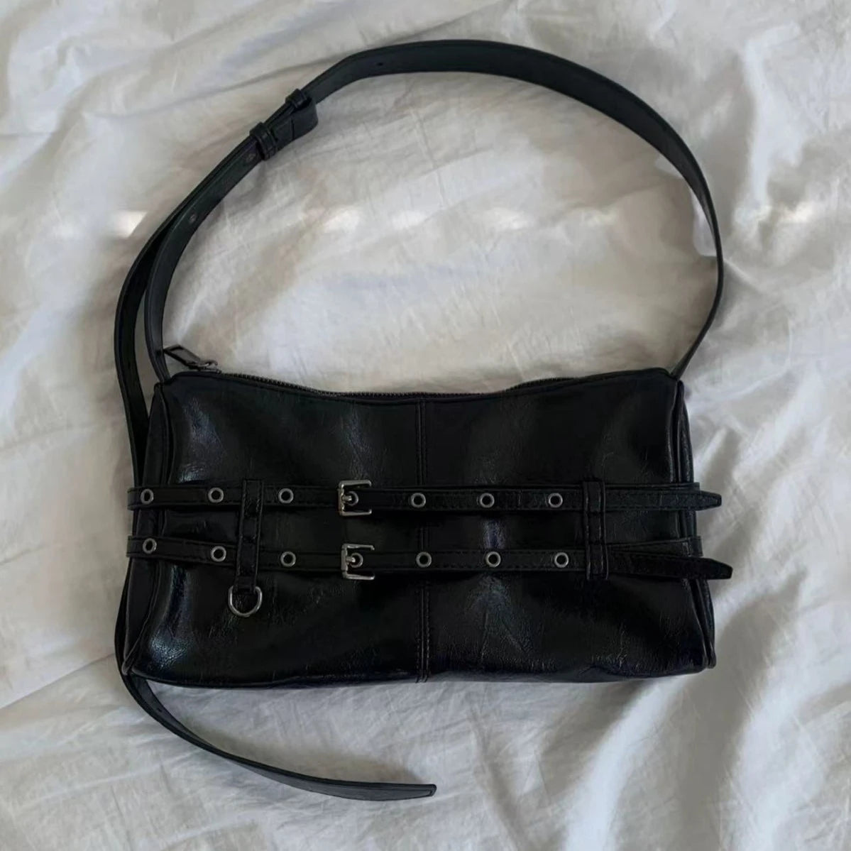 Y2K Belt Buckle Shoulder Bag – Edgy PU Leather Purse for Women