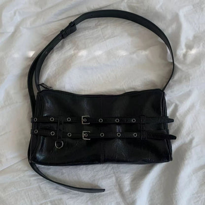Y2K Belt Buckle Shoulder Bag – Edgy PU Leather Purse for Women