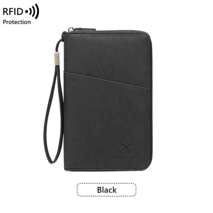 RFID Blocking Long Zipper Passport Wallet – Multi-Functional Travel Document Organizer