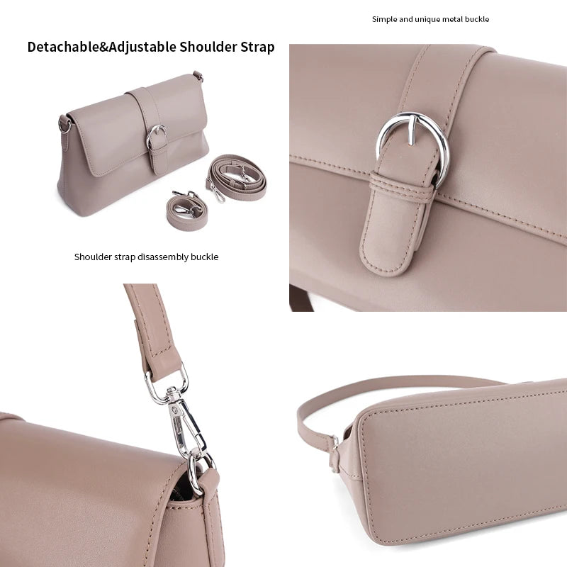 Genuine Leather Crossbody Bag for Women – Lightweight Buckle Shoulder Bag