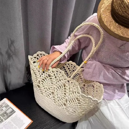 Handmade Crochet Flower Tote Bag for Women