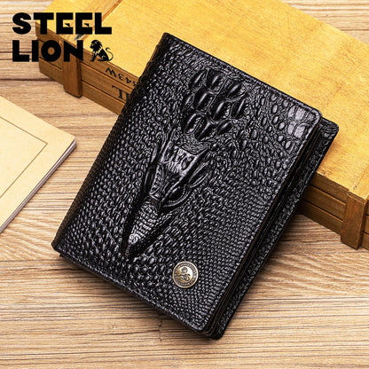 Men's Genuine Leather Wallet – Crocodile Pattern, Large Capacity