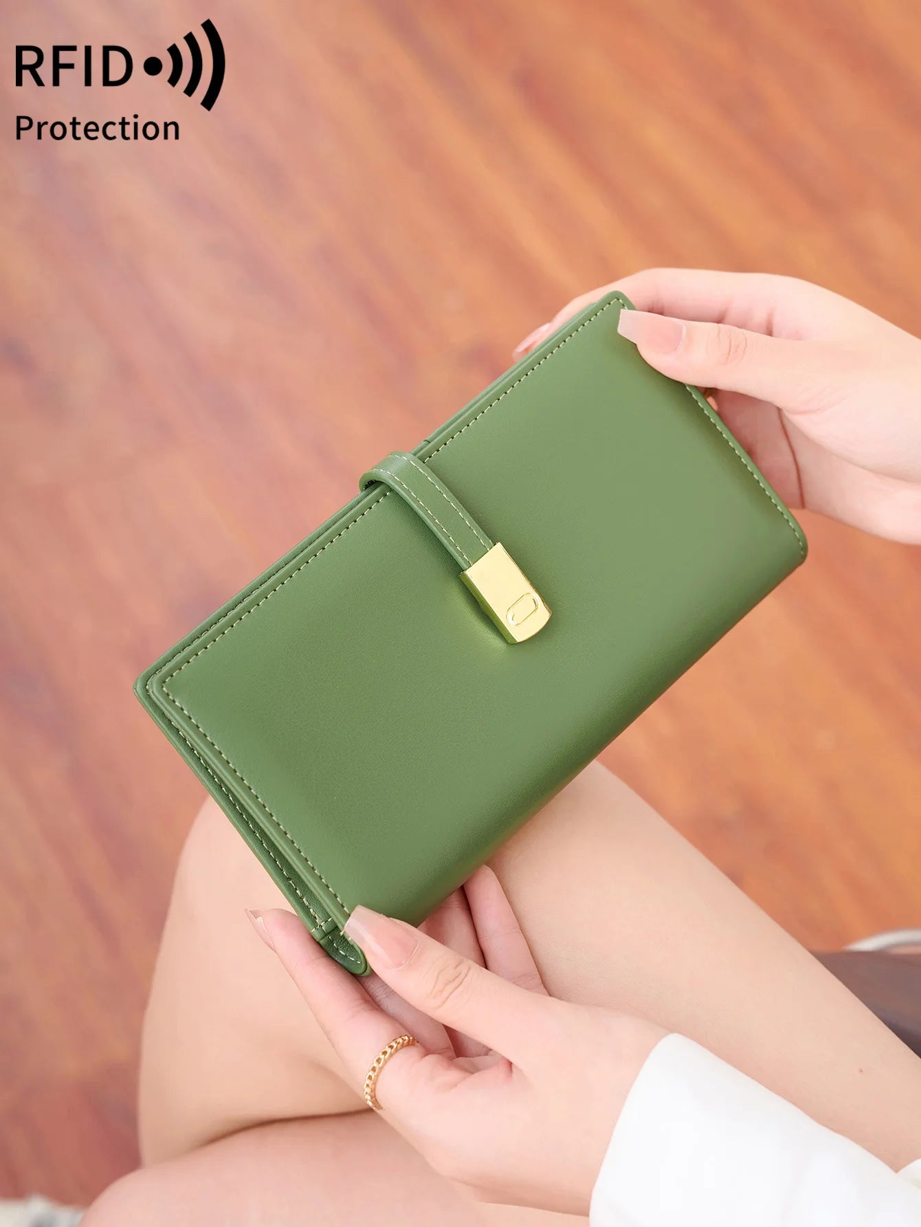 RFID Blocking Ultra-Thin Long Wallet for Women – PU Leather Double Fold Card Clip