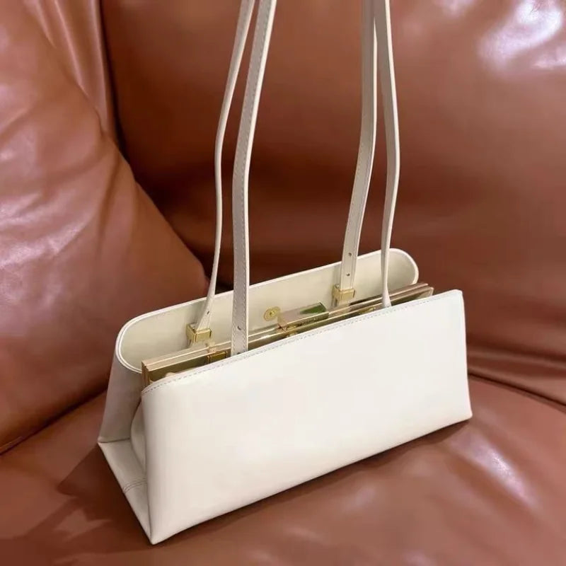 Luxury Long Clutch Handbag – Gold Clip Top Handle Purse