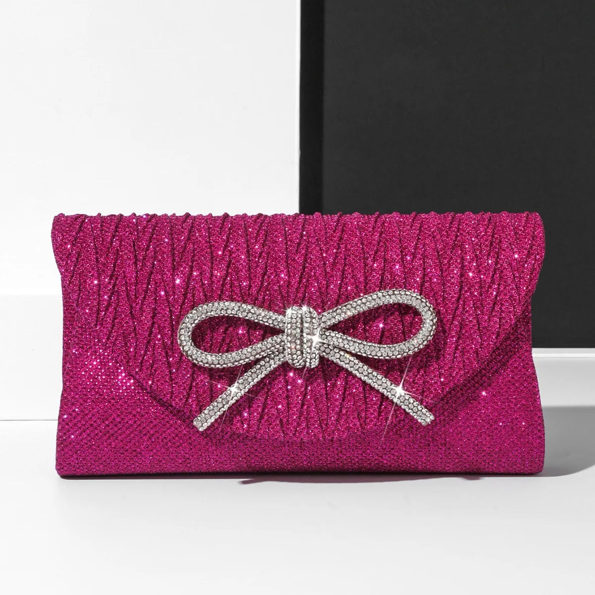 Crystal Bow Evening Clutch Purse – Shiny Envelope Bag for Wedding & Party