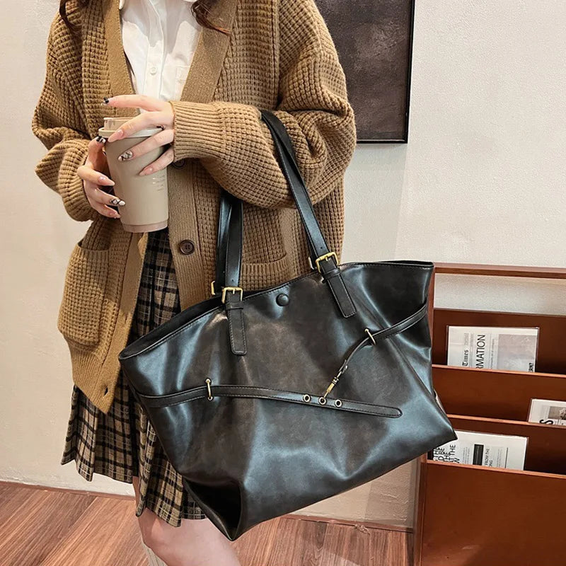 Europe America Tote Bag Retro Large-Capacity Shoulder Bags High-End Solid Color Casual Premium