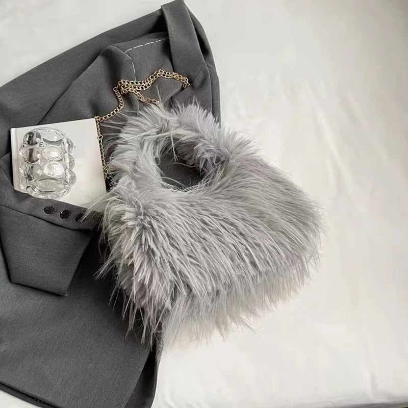 Faux Fur Long Tassel Shoulder Bag – Large Capacity Women's Tote