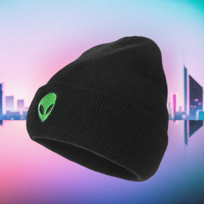 Skull Embroidery Knit Beanie – Alien Ghost Winter Hat