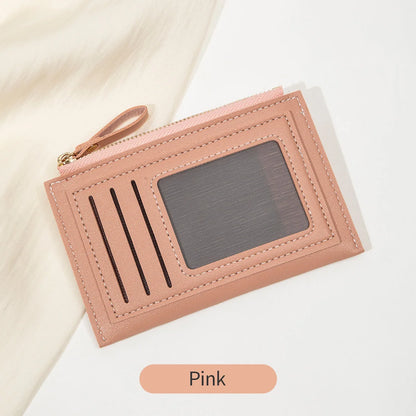 Slim PU Leather Card Wallet with ID Window & Wrist Strap
