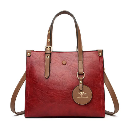 3-Layer Vintage Leather Tote Bag for Women