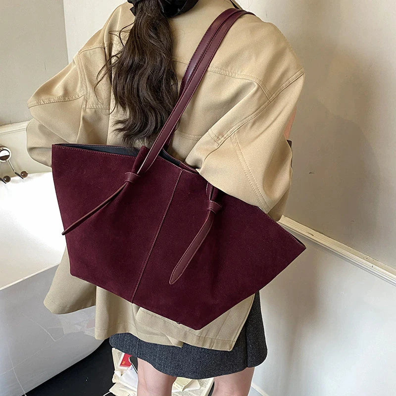 Faux Suede Tote Bag for Women – Luxury Large Capacity Shoulder Bag