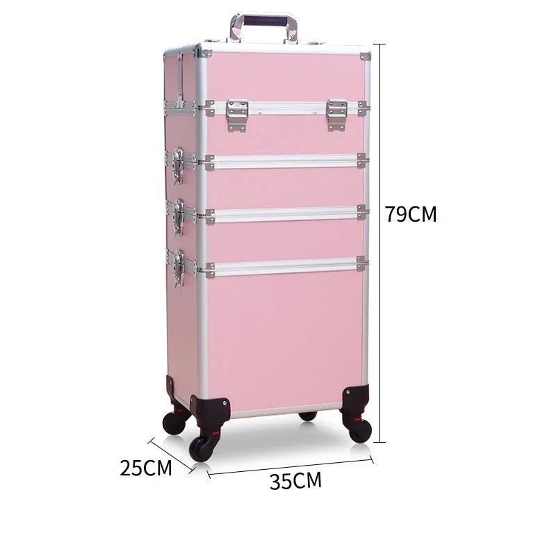 Professional Rolling Makeup Trolley Case 4-Layer with Wheels