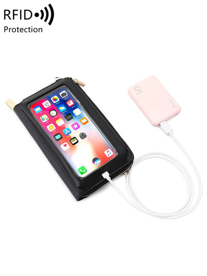 RFID Touchscreen Phone Wallet for Women – Large Capacity Crossbody Clutch
