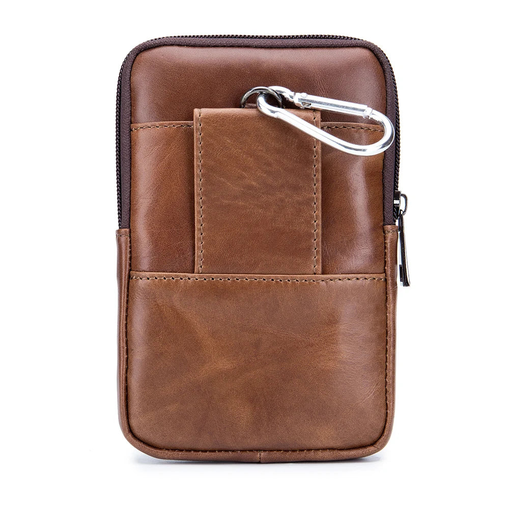 Genuine Leather Men's Belt Waist Bag with Phone Holder