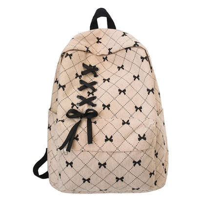 Corduroy Bow Print Backpack for Women – Large Laptop School Bag