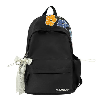 Kawaii Floral Bow Backpack for Girls – Large Nylon School Bag