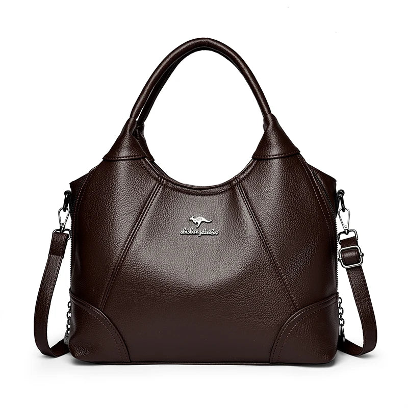Large Capacity Leather Women's Handbag – 3-Layer Shoulder & Crossbody Bag