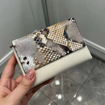 Snake Pattern Genuine Cowhide Leather Trifold Wallet for Women