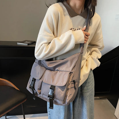 Moods Pleated Design Crossbody Bags Girls Nylon Fabric Multi Pockets Large Capacity Messenger Bag